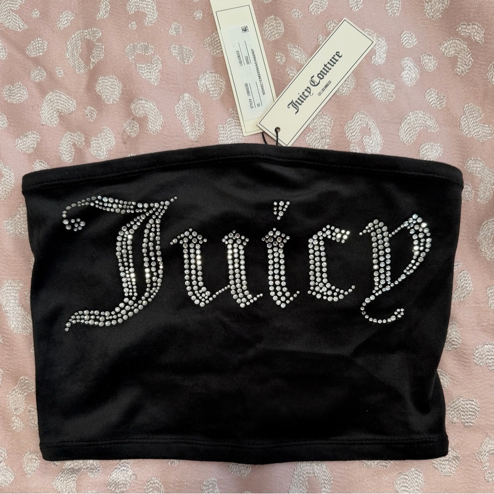 Juicy Couture Black Velour Rhinestone Tube Top Size XS